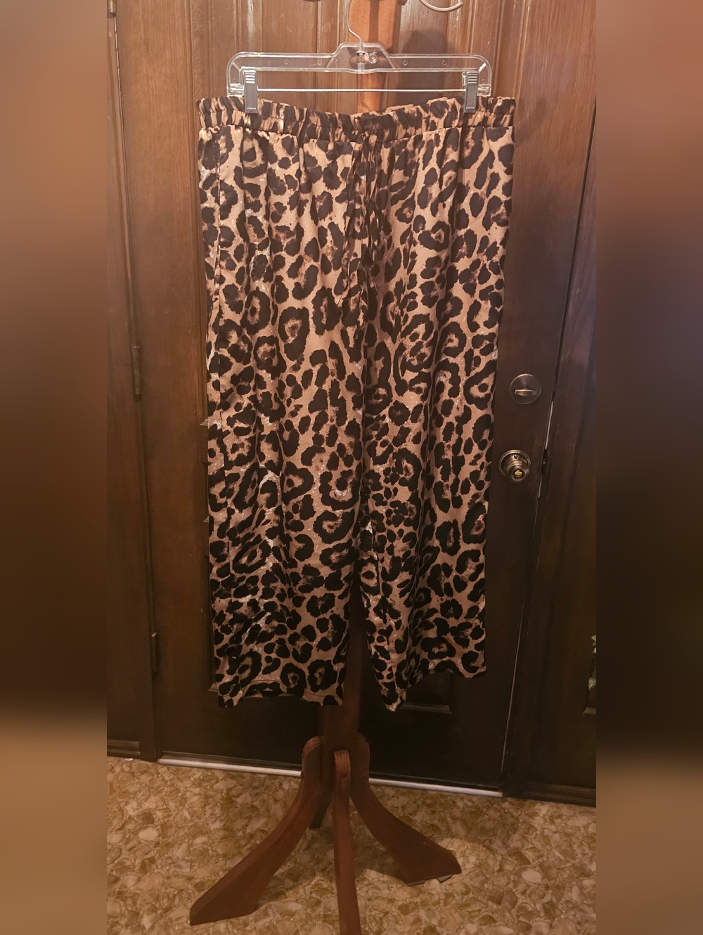 Leopard Print Wide Leg Pants - Black and Tan